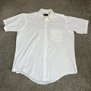 Vintage Manhattan Shirt Mens Large White Striped Short Sleeve Button Up USA